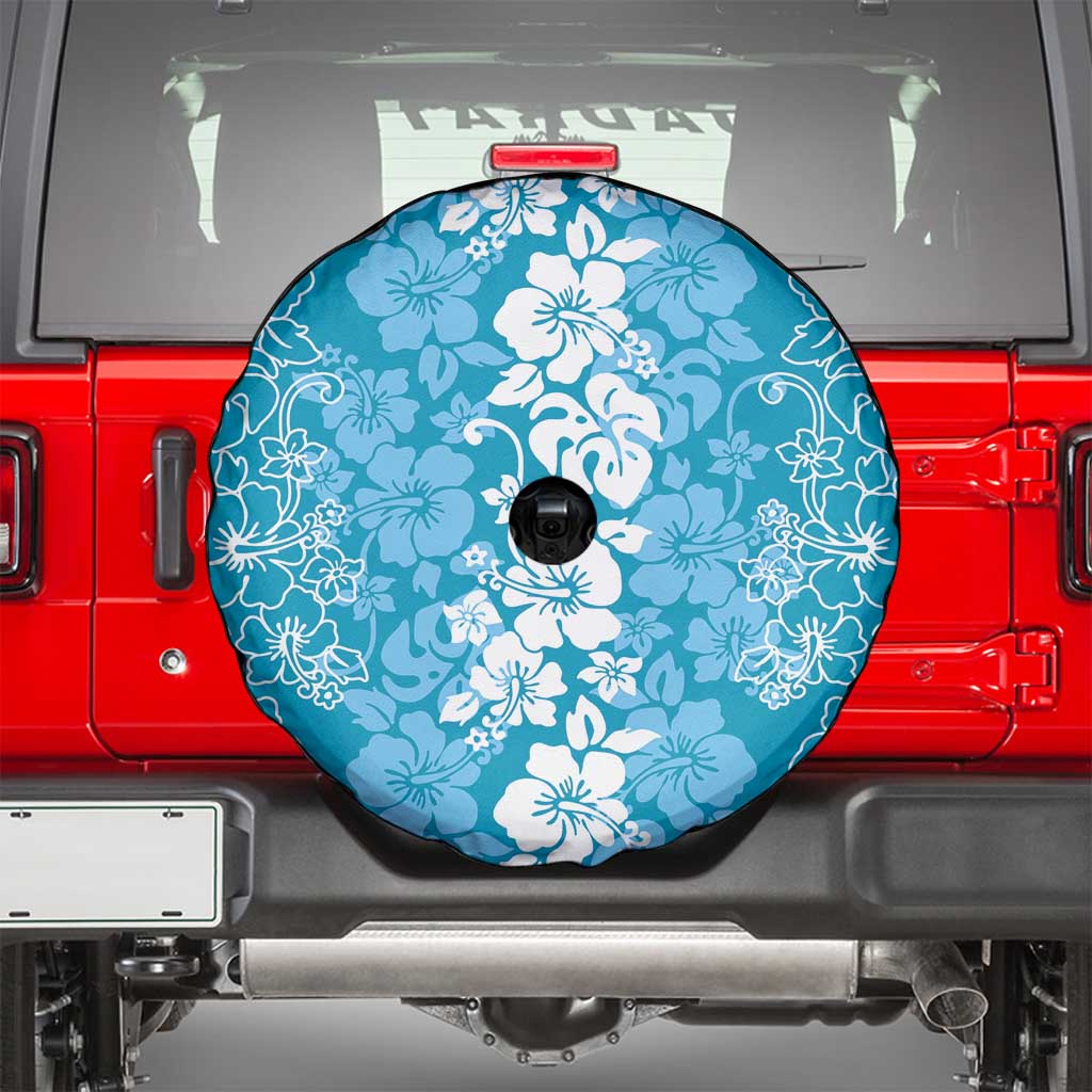 Hawaiian Lei Day Spare Tire Cover Blue Hibiscus Flowers Lei Art
