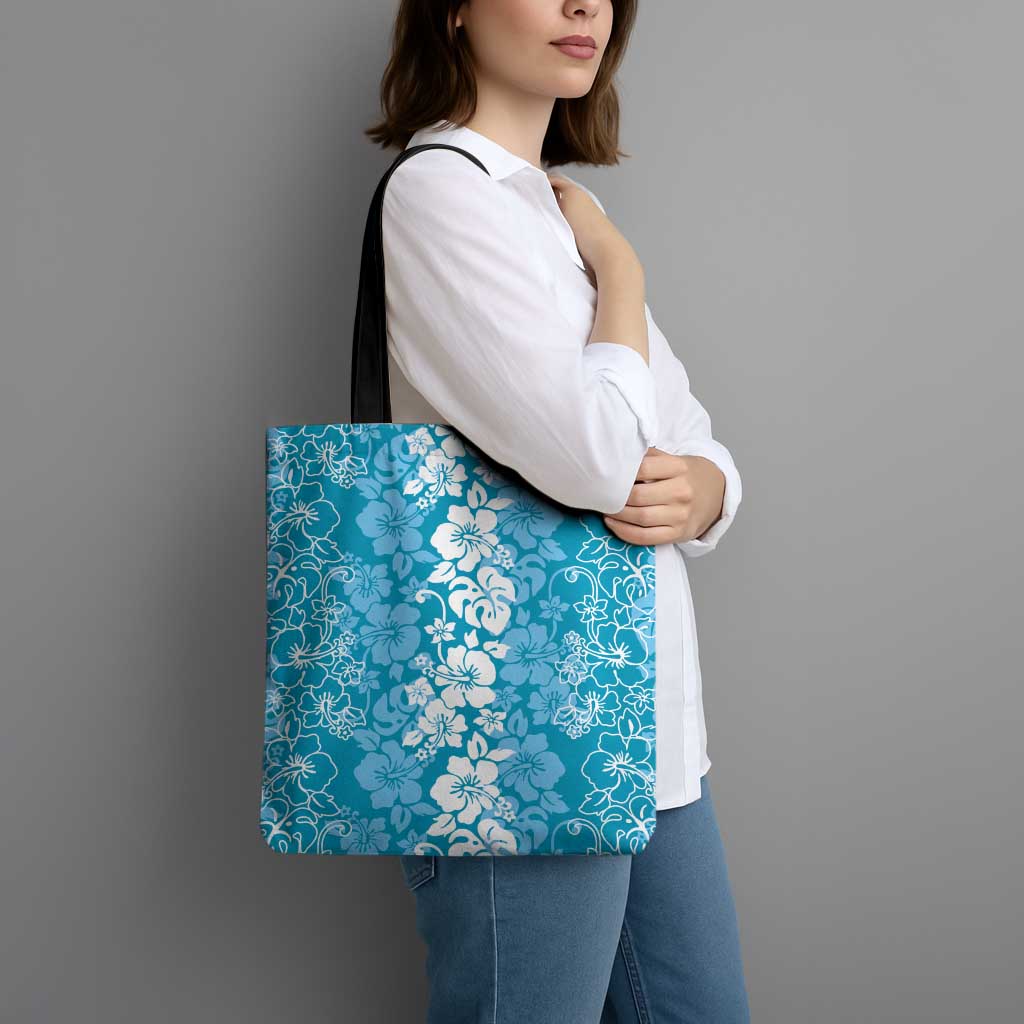 Hawaiian Lei Day Tote Bag Blue Hibiscus Flowers Lei Art - Polynesian Pride