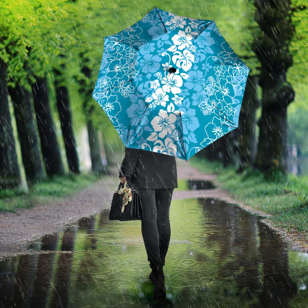 Hawaiian Lei Day Umbrella Blue Hibiscus Flowers Lei Art - Polynesian Pride