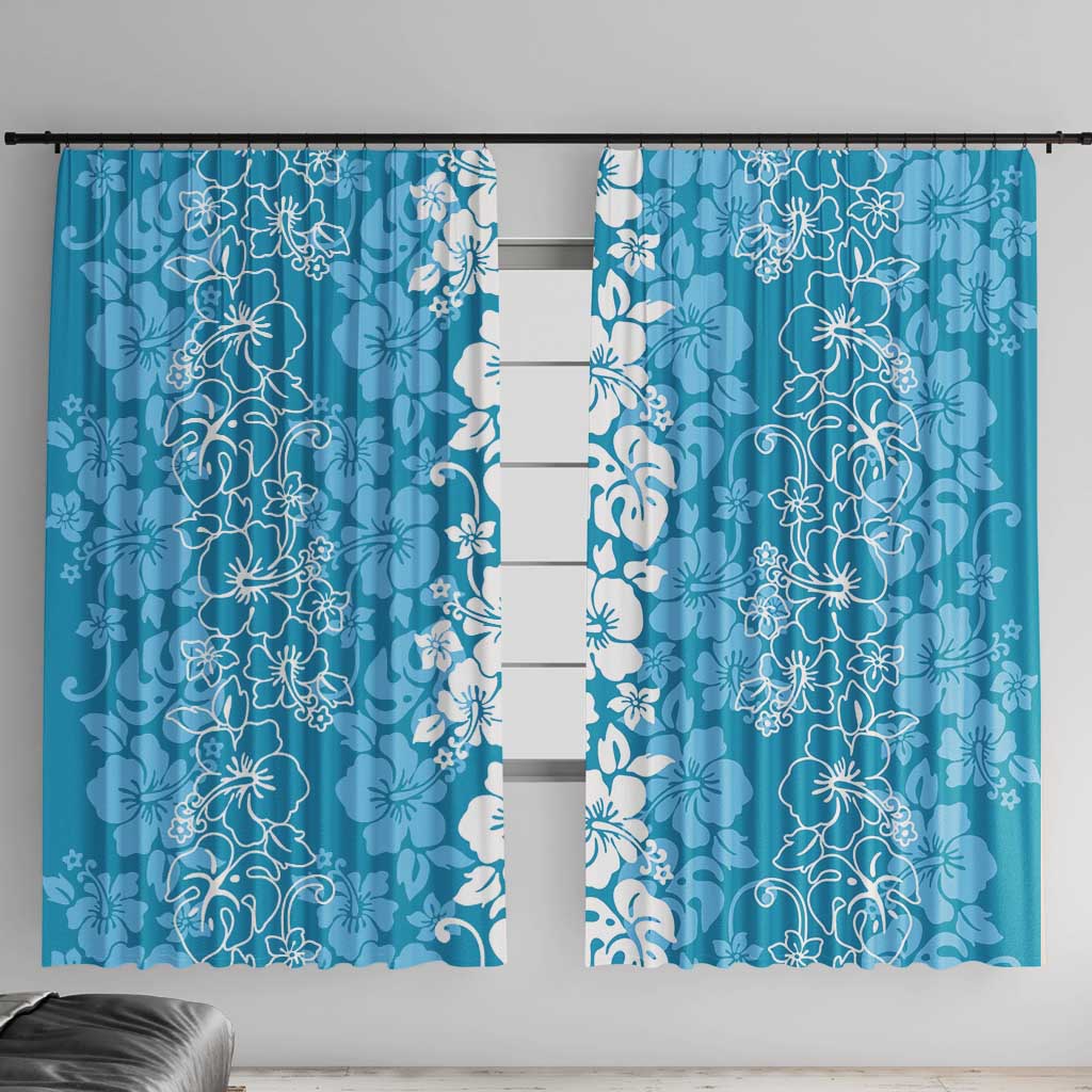 Hawaiian Lei Day Window Curtain Blue Hibiscus Flowers Lei Art