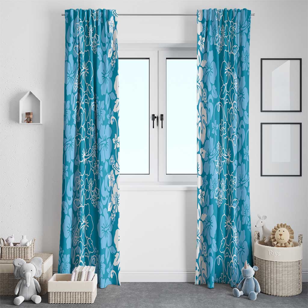 Hawaiian Lei Day Window Curtain Blue Hibiscus Flowers Lei Art