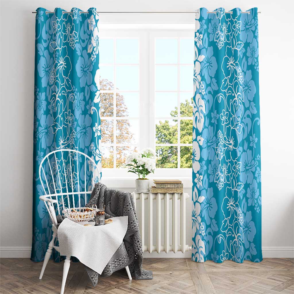 Hawaiian Lei Day Window Curtain Blue Hibiscus Flowers Lei Art