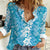 Hawaiian Lei Day Women Casual Shirt Blue Hibiscus Flowers Lei Art