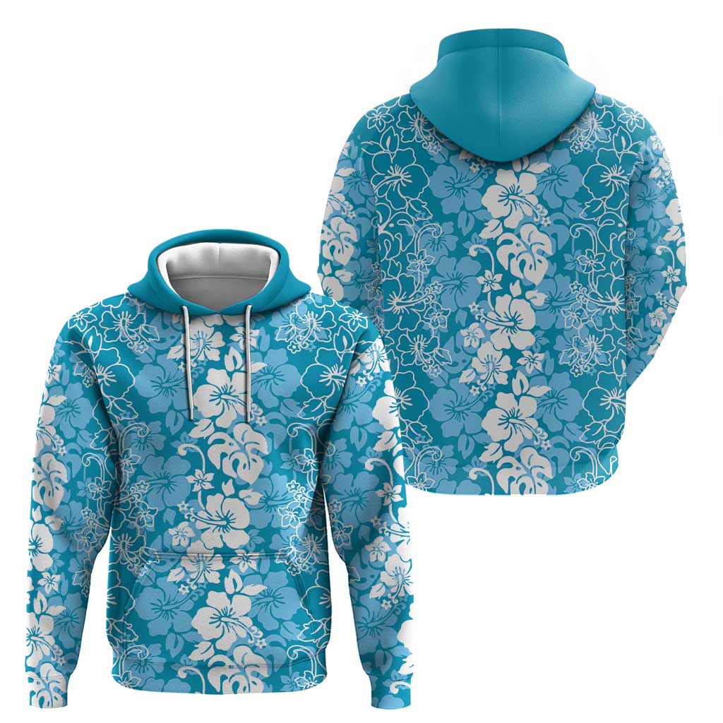 Hawaiian Lei Day Zip Hoodie Blue Hibiscus Flowers Lei Art