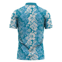 Hawaiian Lei Day Zipper Polo Shirt Blue Hibiscus Flowers Lei Art - Polynesian Pride