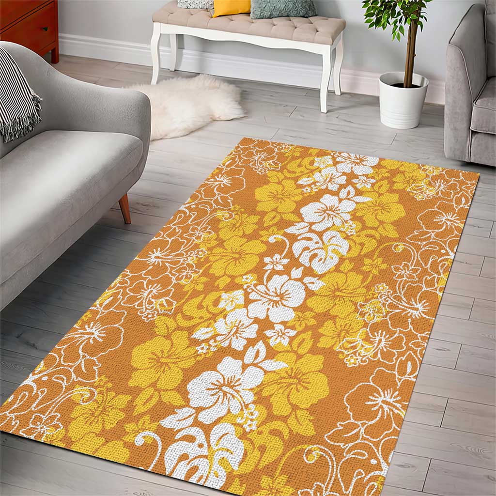 Hawaiian Lei Day Area Rug Gold Hibiscus Flowers Lei Art