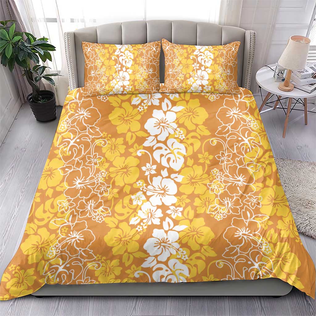 Hawaiian Lei Day Bedding Set Gold Hibiscus Flowers Lei Art