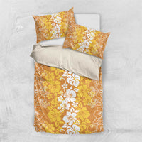 Hawaiian Lei Day Bedding Set Gold Hibiscus Flowers Lei Art