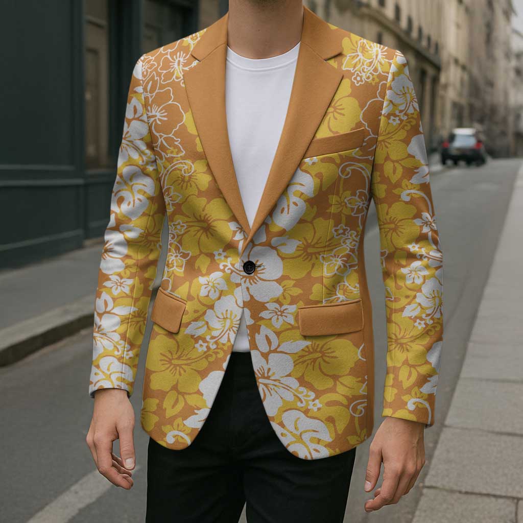 Hawaiian Lei Day Blazer Gold Hibiscus Flowers Lei Art - Polynesian Pride