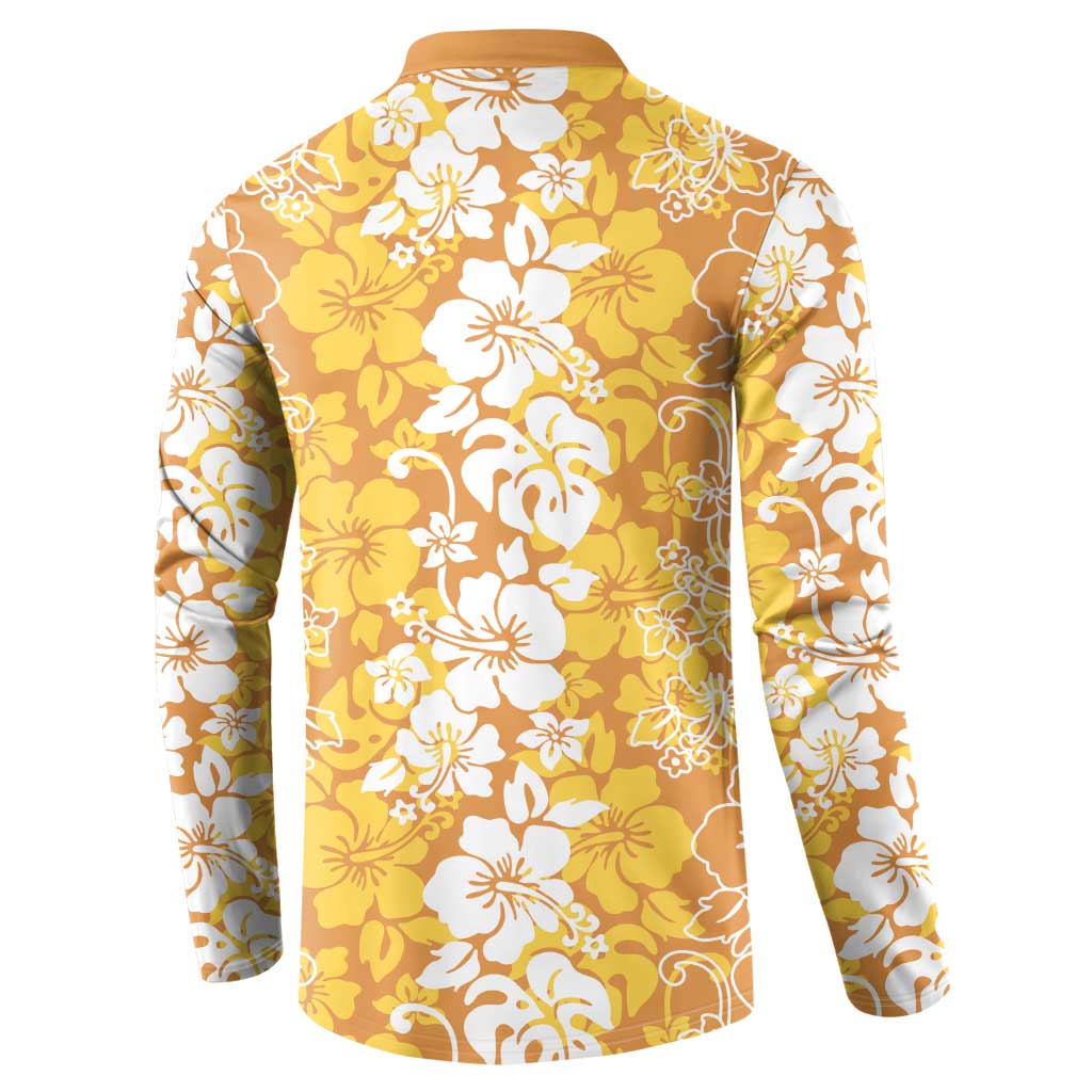 Hawaiian Lei Day Button Sweatshirt Gold Hibiscus Flowers Lei Art