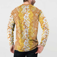 Hawaiian Lei Day Button Sweatshirt Gold Hibiscus Flowers Lei Art