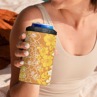 Hawaiian Lei Day 4 in 1 Can Cooler Tumbler Gold Hibiscus Flowers Lei Art