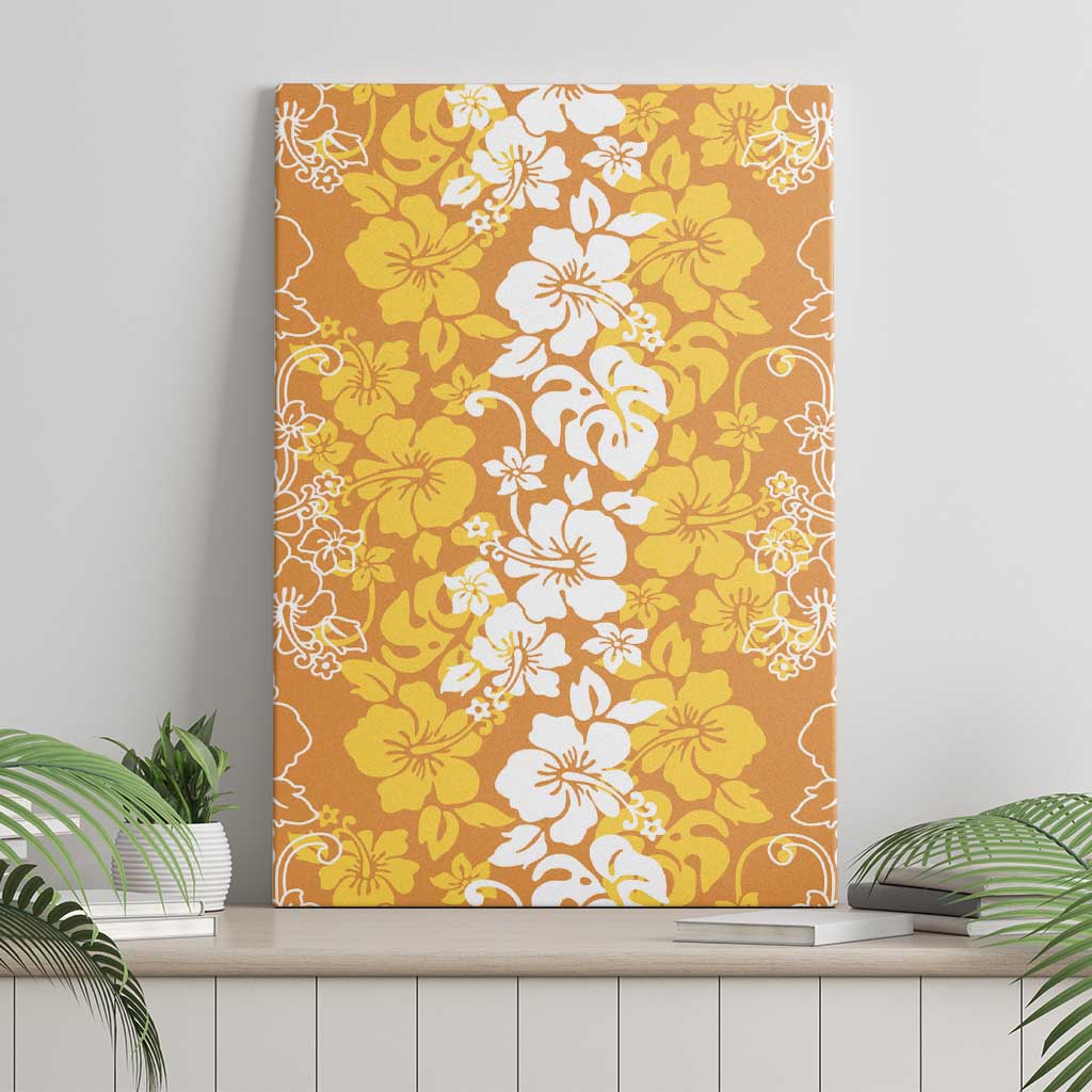 Hawaiian Lei Day Canvas Wall Art Gold Hibiscus Flowers Lei Art