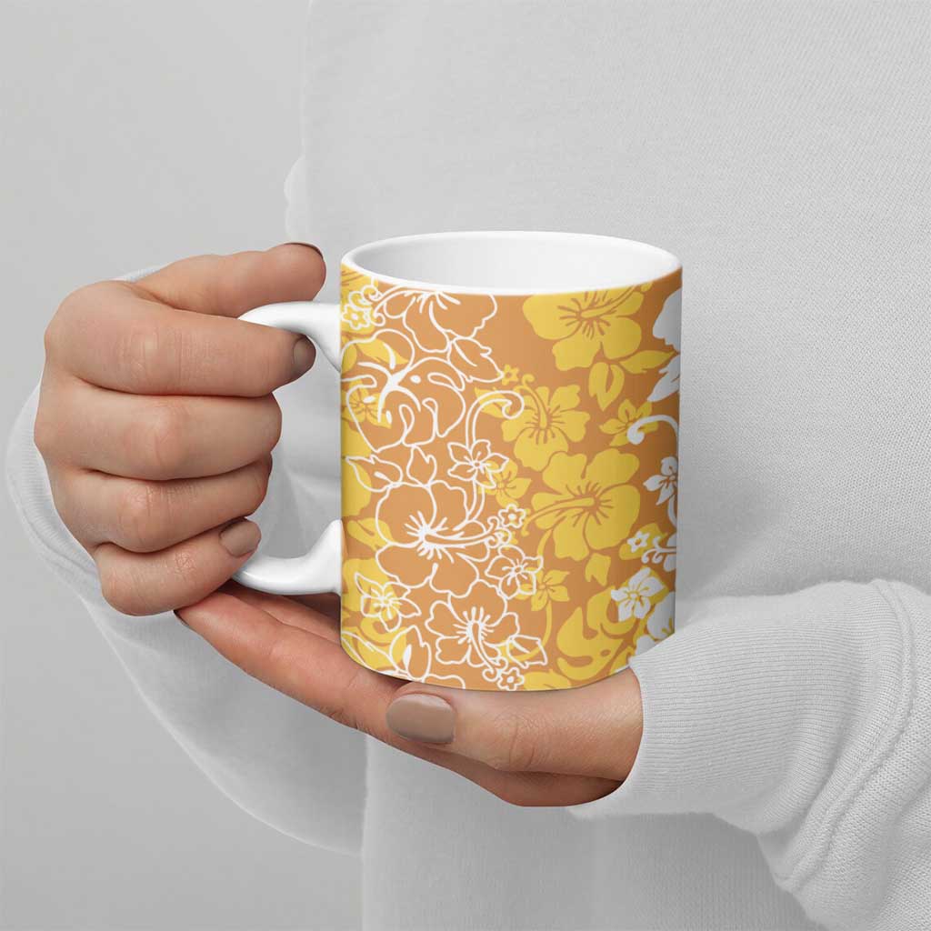 Hawaiian Lei Day Ceramic Mug Gold Hibiscus Flowers Lei Art - Polynesian Pride