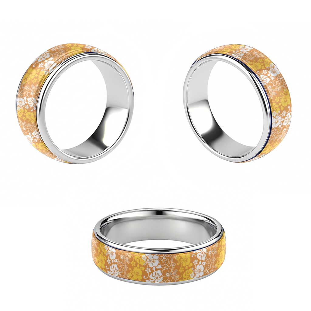 Hawaiian Lei Day Classic Ring Gold Hibiscus Flowers Lei Art - Polynesian Pride