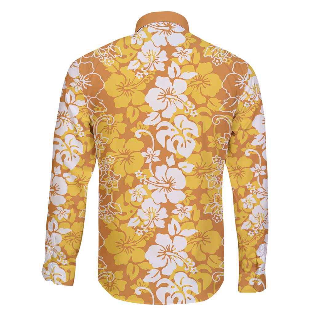 Hawaiian Lei Day Family Matching Short Sleeve Bodycon Dress and Hawaiian Shirt Gold Hibiscus Flowers Lei Art