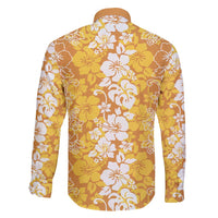 Hawaiian Lei Day Family Matching Short Sleeve Bodycon Dress and Hawaiian Shirt Gold Hibiscus Flowers Lei Art