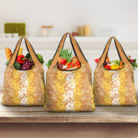 Hawaiian Lei Day Grocery Bag Gold Hibiscus Flowers Lei Art