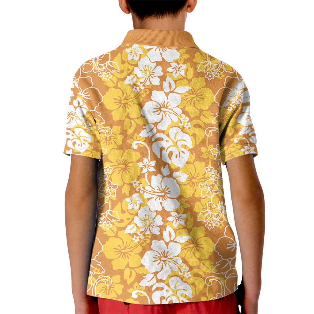 Hawaiian Lei Day Kid Polo Shirt Gold Hibiscus Flowers Lei Art