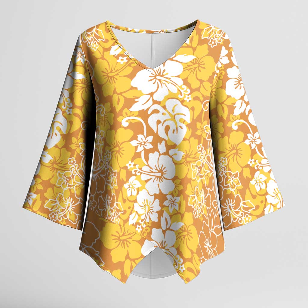 Hawaiian Lei Day Kimono Sleeve Blouse Gold Hibiscus Flowers Lei Art - Polynesian Pride