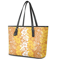 Hawaiian Lei Day Leather Tote Bag Gold Hibiscus Flowers Lei Art