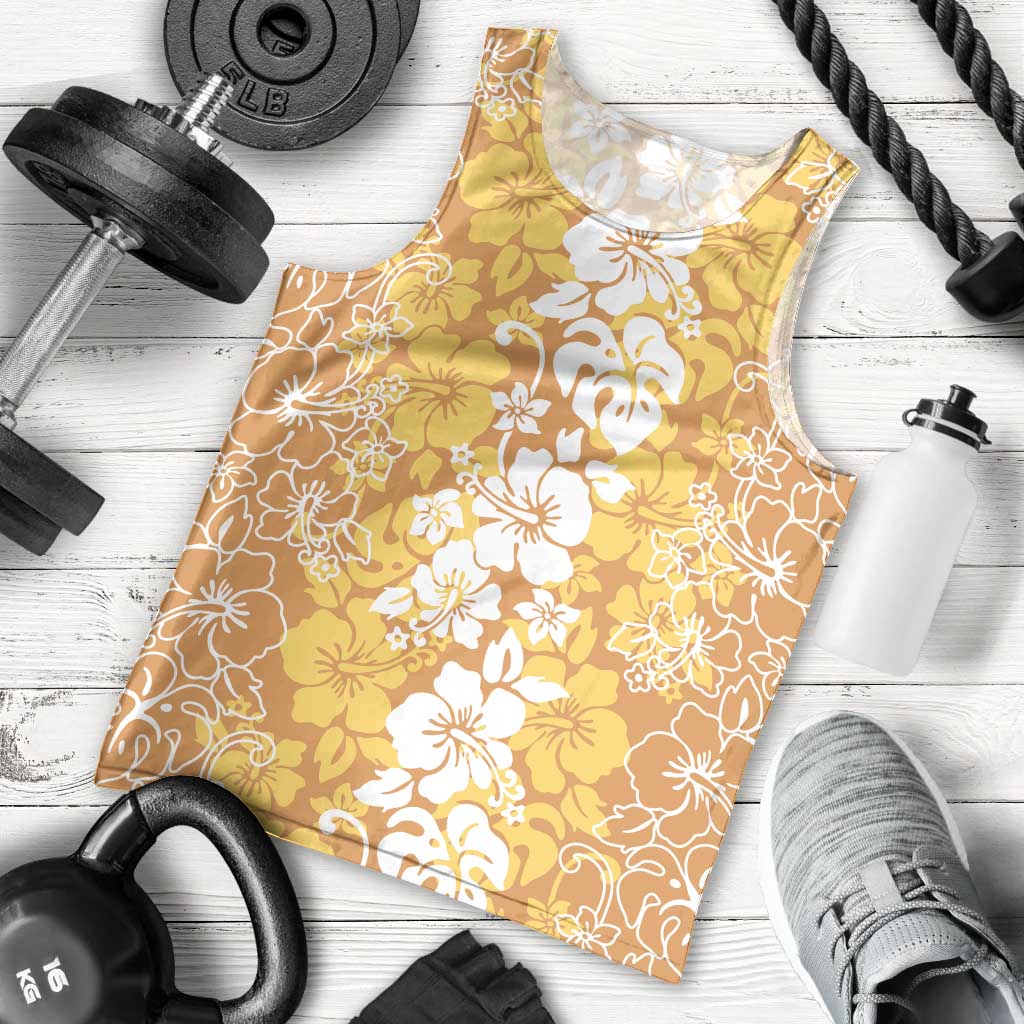 Hawaiian Lei Day Men Tank Top Gold Hibiscus Flowers Lei Art