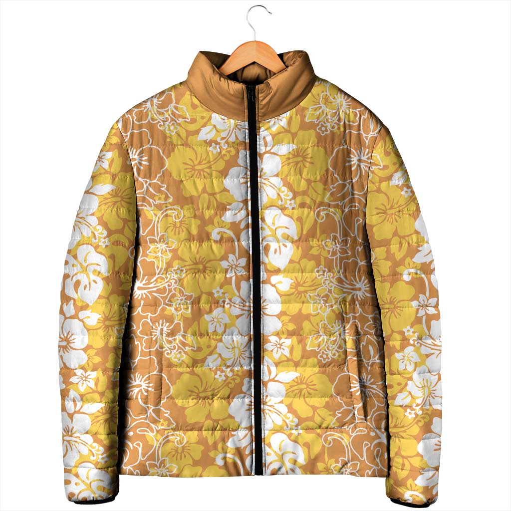 Hawaiian Lei Day Padded Jacket Gold Hibiscus Flowers Lei Art - Polynesian Pride