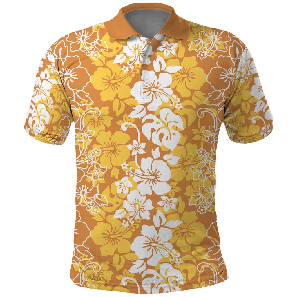 Hawaiian Lei Day Polo Shirt Gold Hibiscus Flowers Lei Art