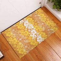 Hawaiian Lei Day Rubber Doormat Gold Hibiscus Flowers Lei Art