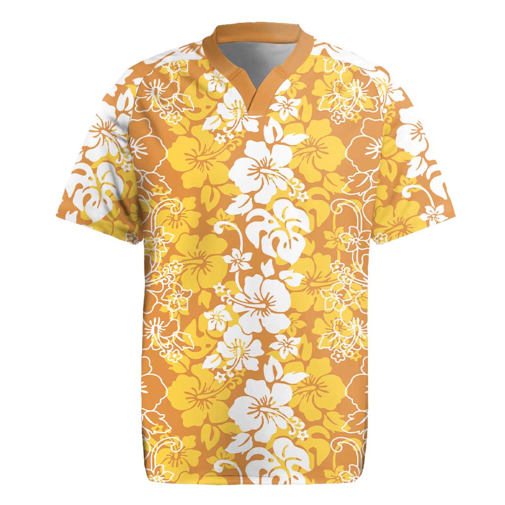 Hawaiian Lei Day Rugby Jersey Gold Hibiscus Flowers Lei Art
