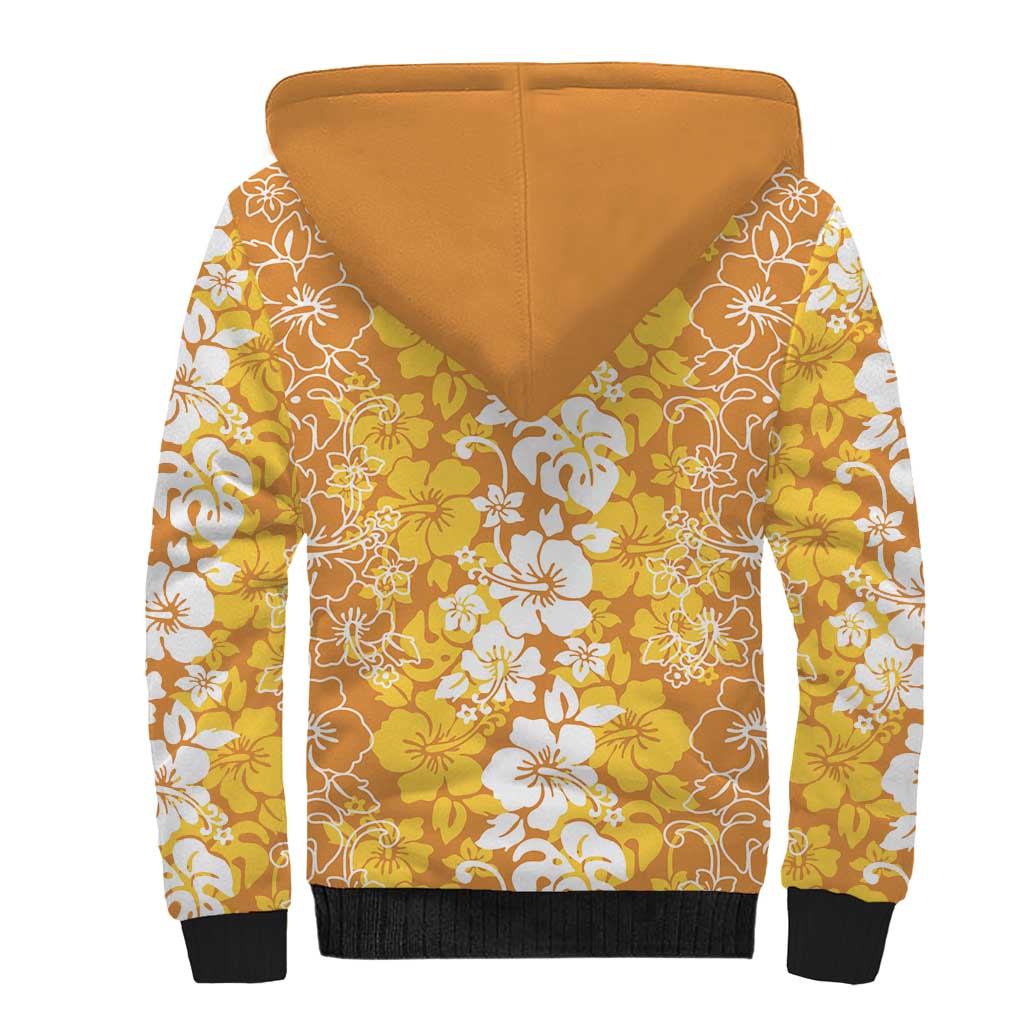 Hawaiian Lei Day Sherpa Hoodie Gold Hibiscus Flowers Lei Art