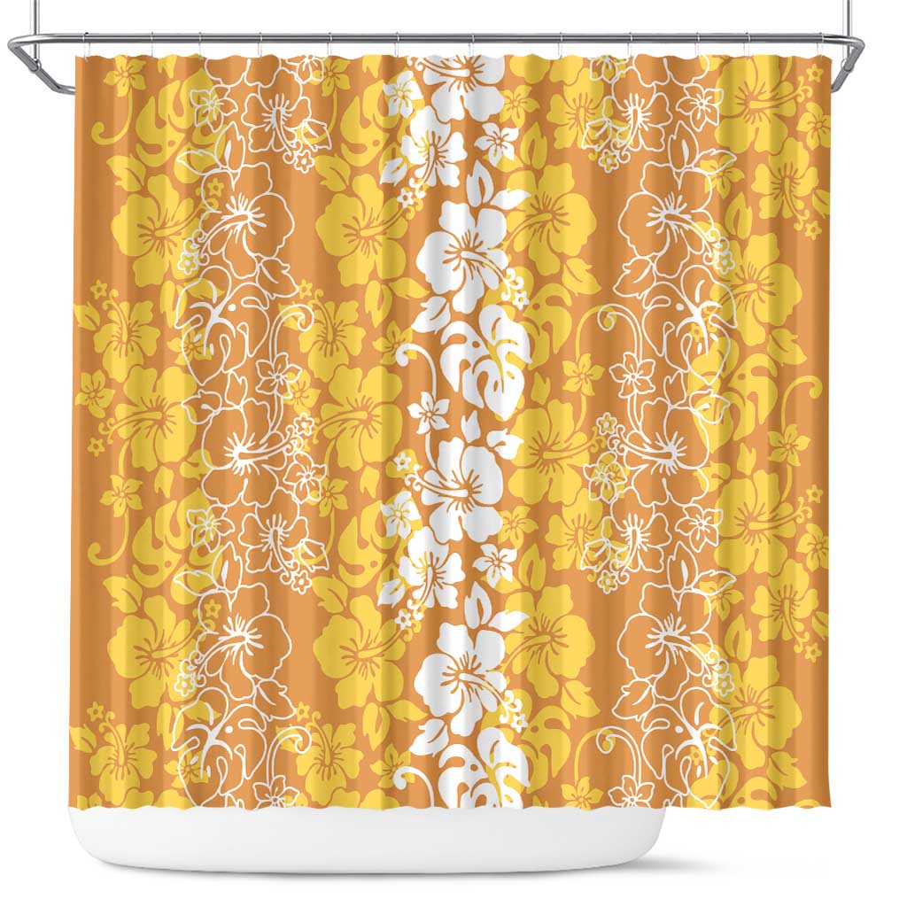 Hawaiian Lei Day Shower Curtain Gold Hibiscus Flowers Lei Art