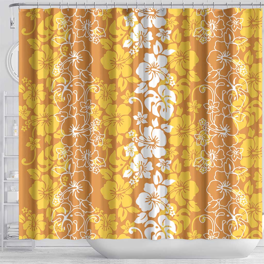 Hawaiian Lei Day Shower Curtain Gold Hibiscus Flowers Lei Art