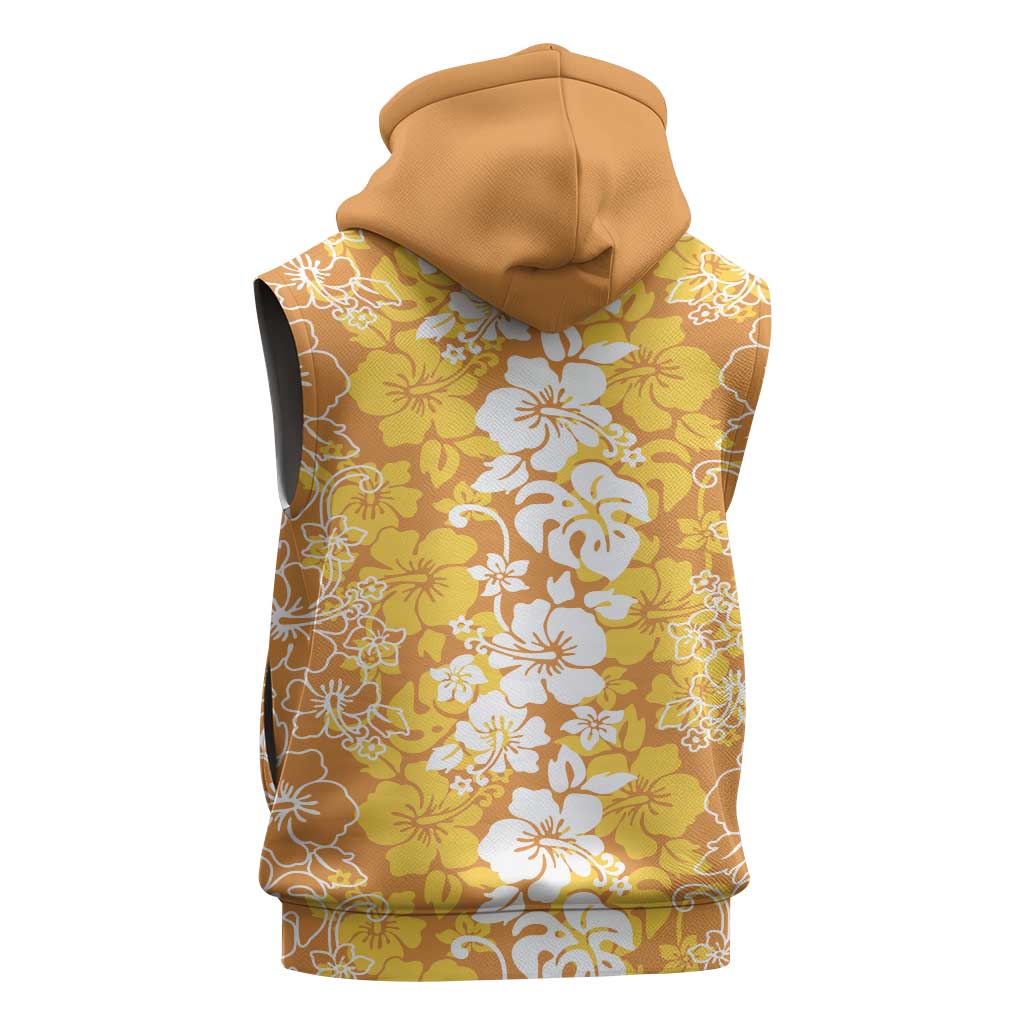 Hawaiian Lei Day Sleeveless Hoodie Gold Hibiscus Flowers Lei Art - Polynesian Pride