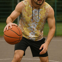 Hawaiian Lei Day Sleeveless Hoodie Gold Hibiscus Flowers Lei Art - Polynesian Pride