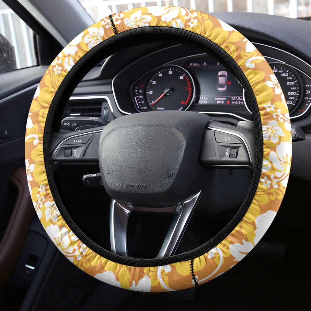 Hawaiian Lei Day Steering Wheel Cover Gold Hibiscus Flowers Lei Art
