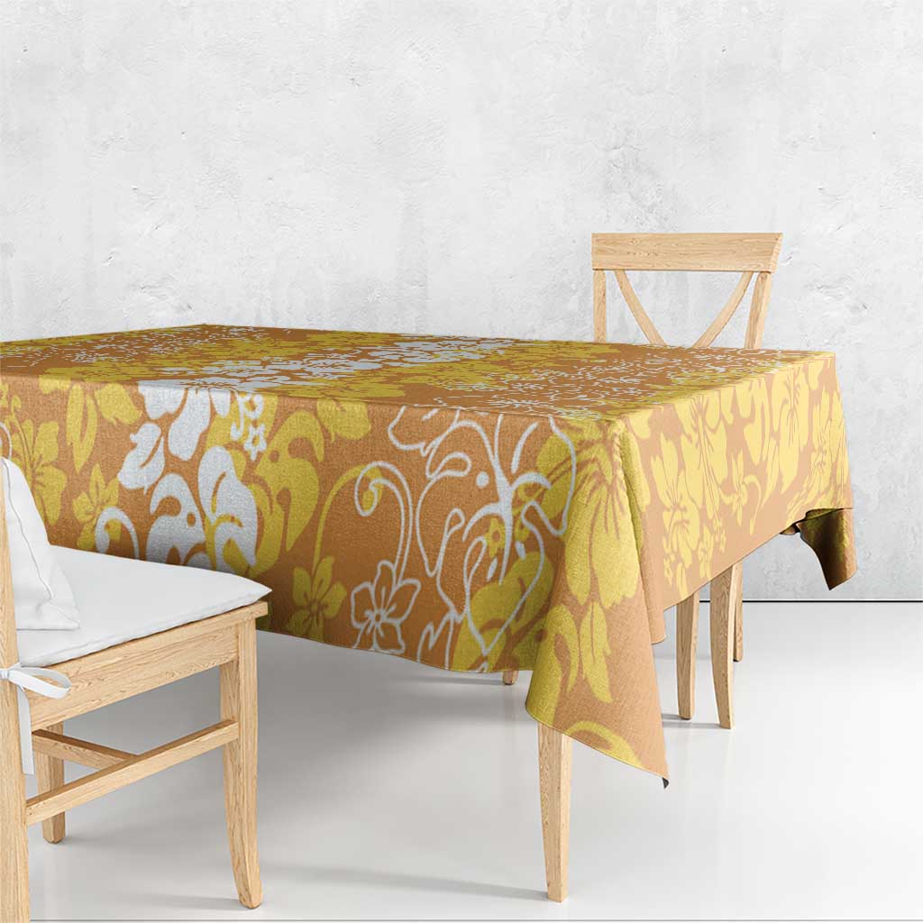 Hawaiian Lei Day Tablecloth Gold Hibiscus Flowers Lei Art