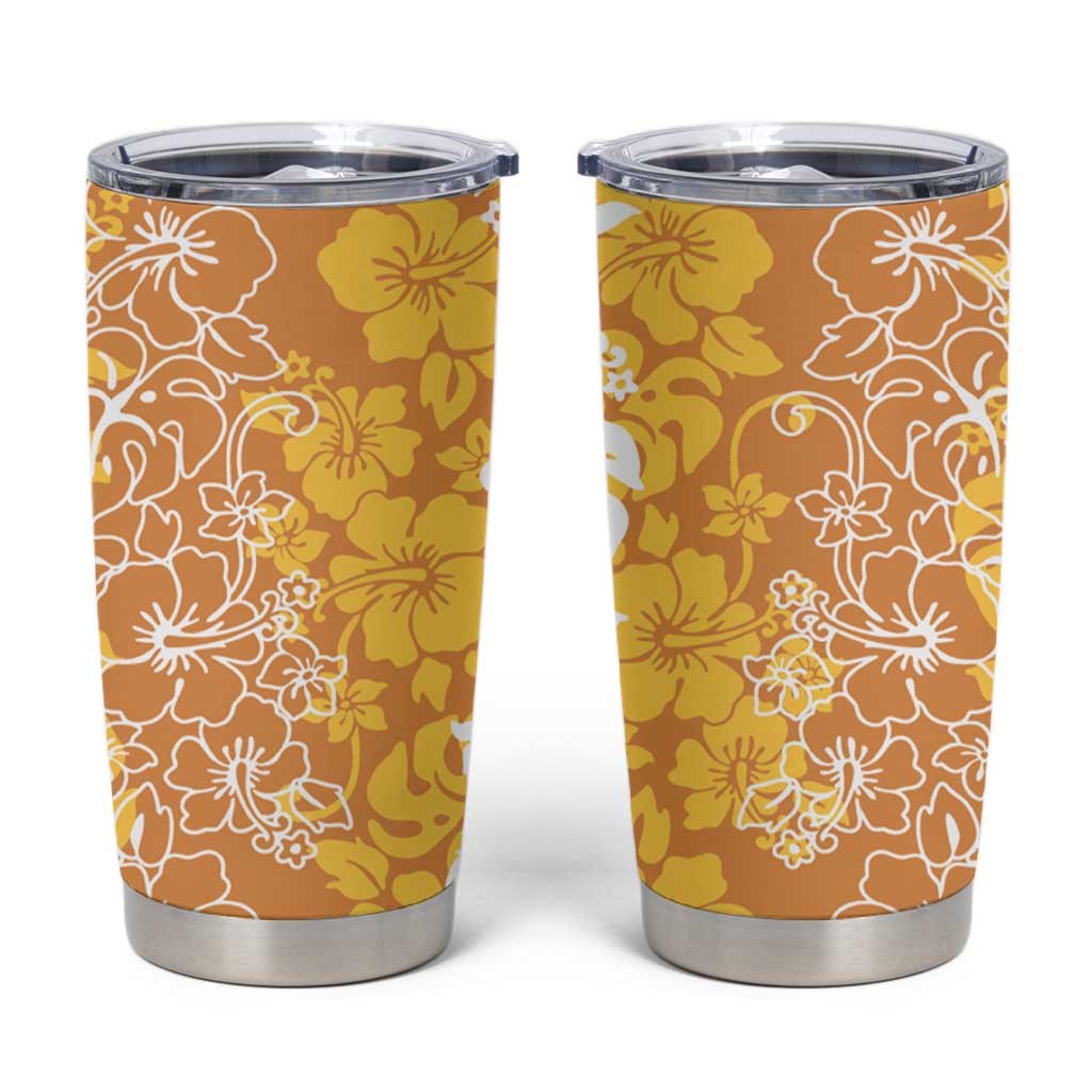 Hawaiian Lei Day Tumbler Cup Gold Hibiscus Flowers Lei Art