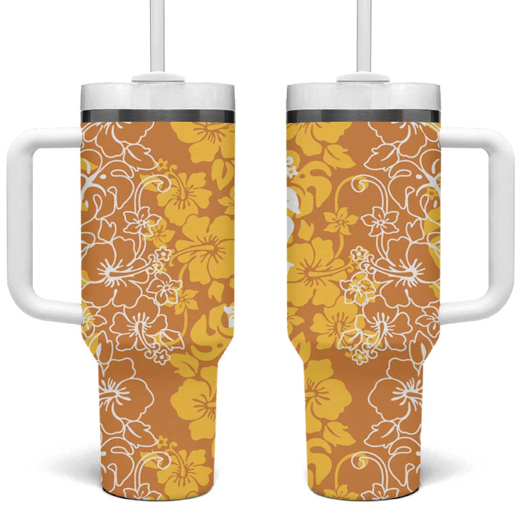 Hawaiian Lei Day Tumbler With Handle Gold Hibiscus Flowers Lei Art