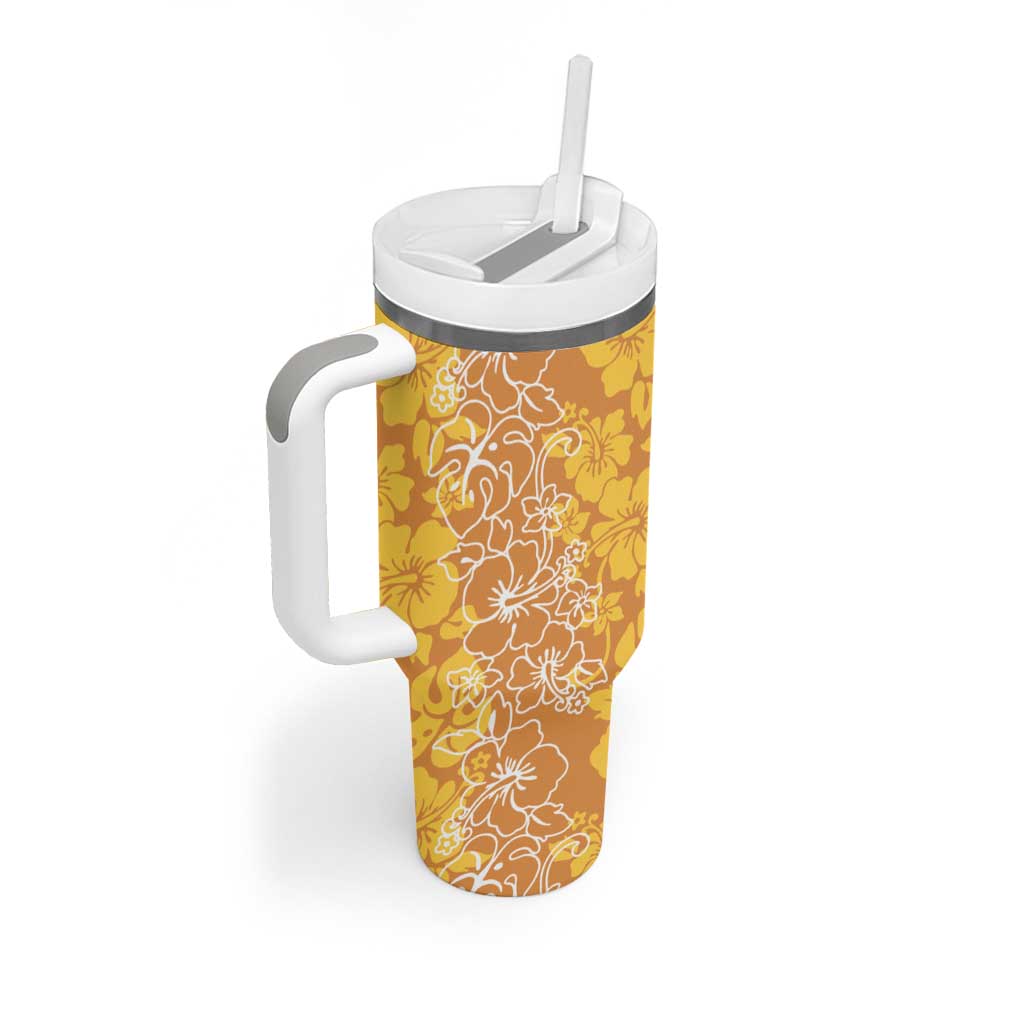 Hawaiian Lei Day Tumbler With Handle Gold Hibiscus Flowers Lei Art