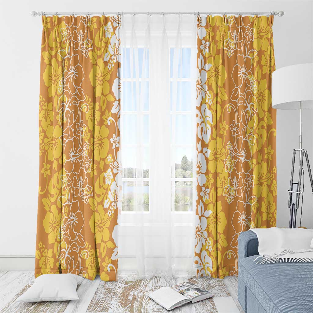 Hawaiian Lei Day Window Curtain Gold Hibiscus Flowers Lei Art