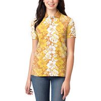 Hawaiian Lei Day Women Polo Shirt Gold Hibiscus Flowers Lei Art
