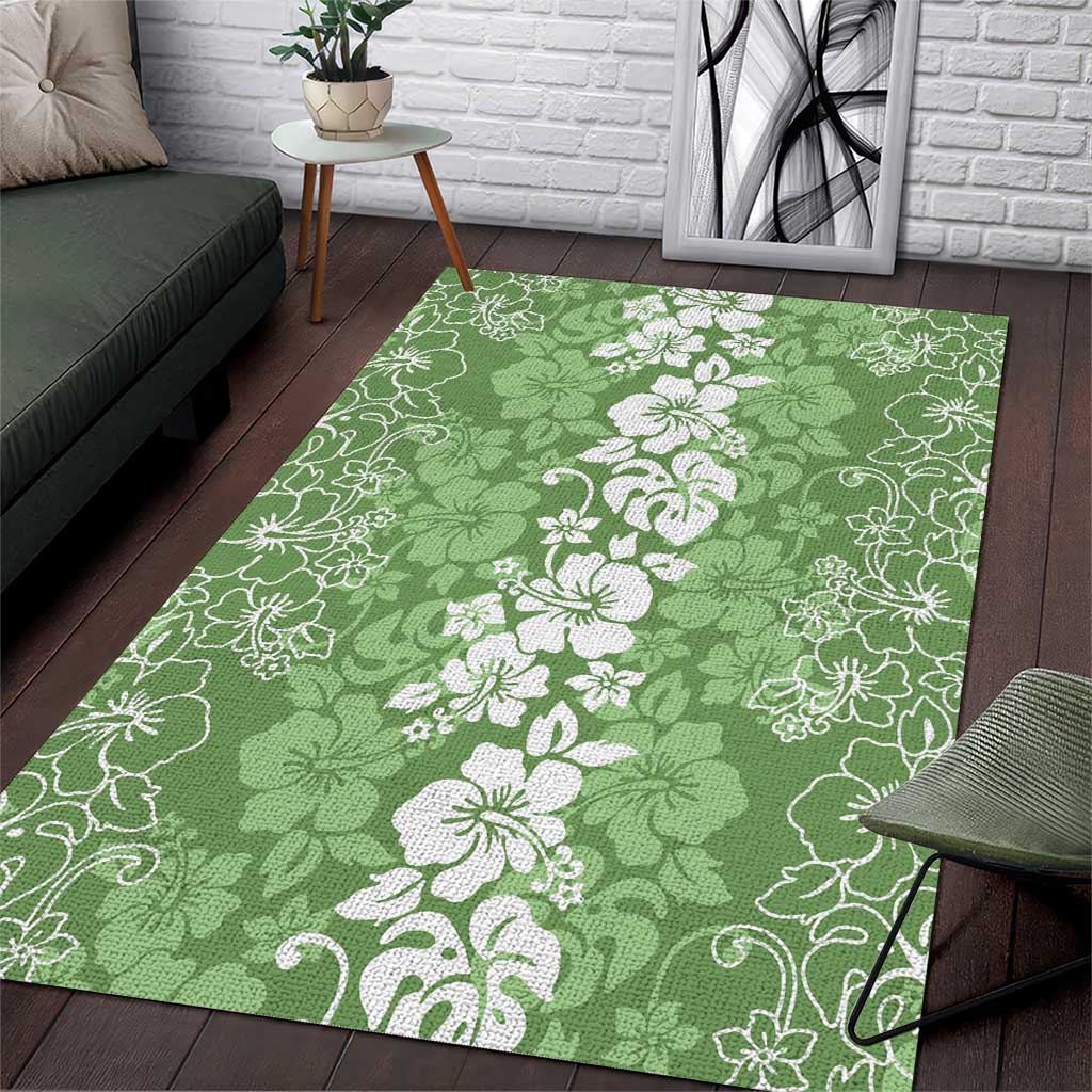 Hawaiian Lei Day Area Rug Green Hibiscus Flowers Lei Art