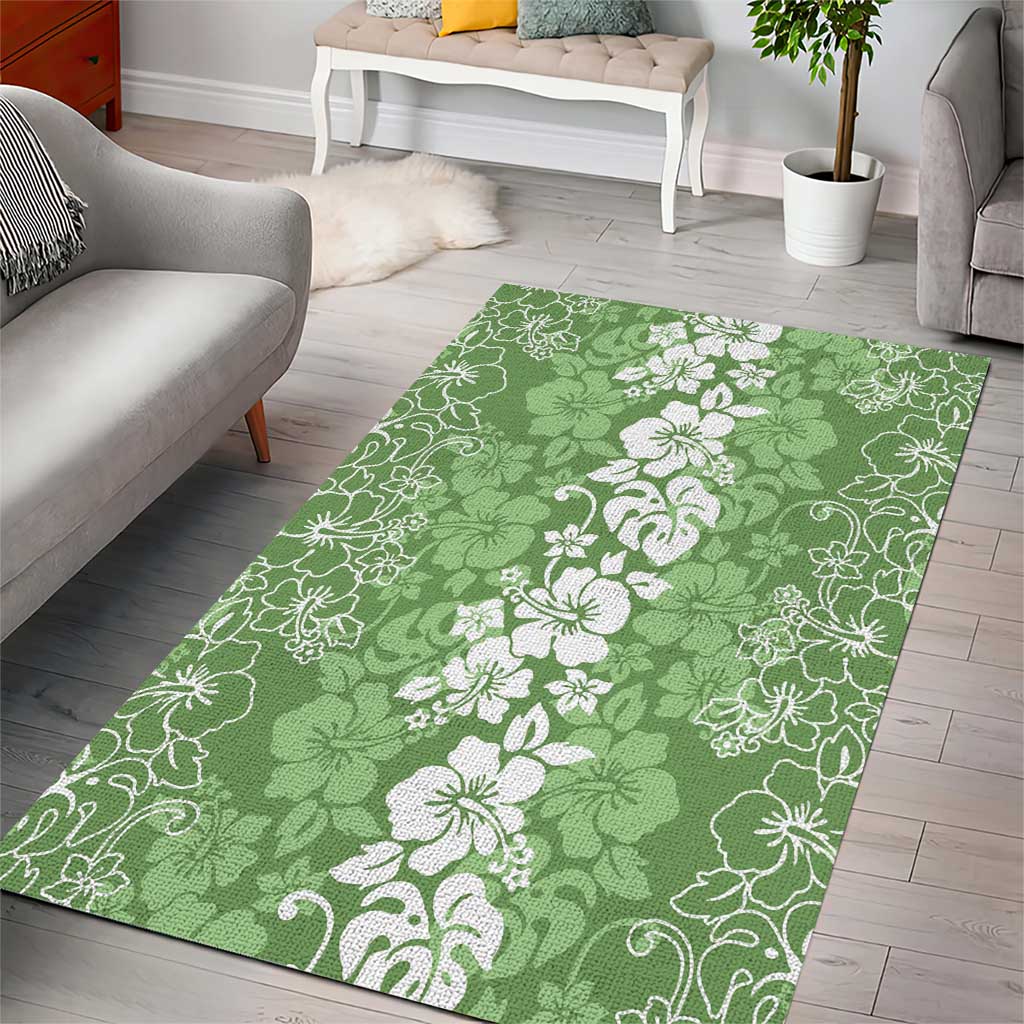 Hawaiian Lei Day Area Rug Green Hibiscus Flowers Lei Art