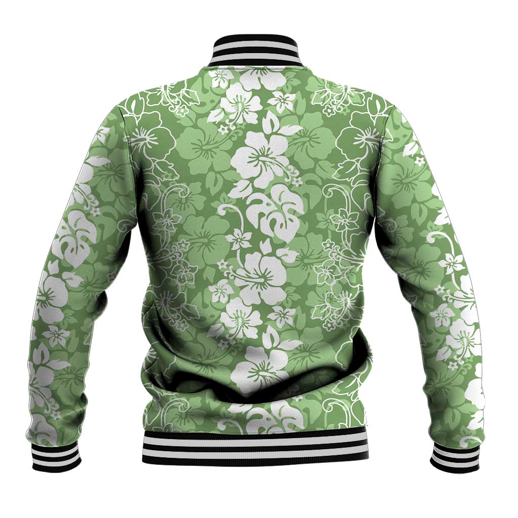 Hawaiian Lei Day Baseball Jacket Green Hibiscus Flowers Lei Art
