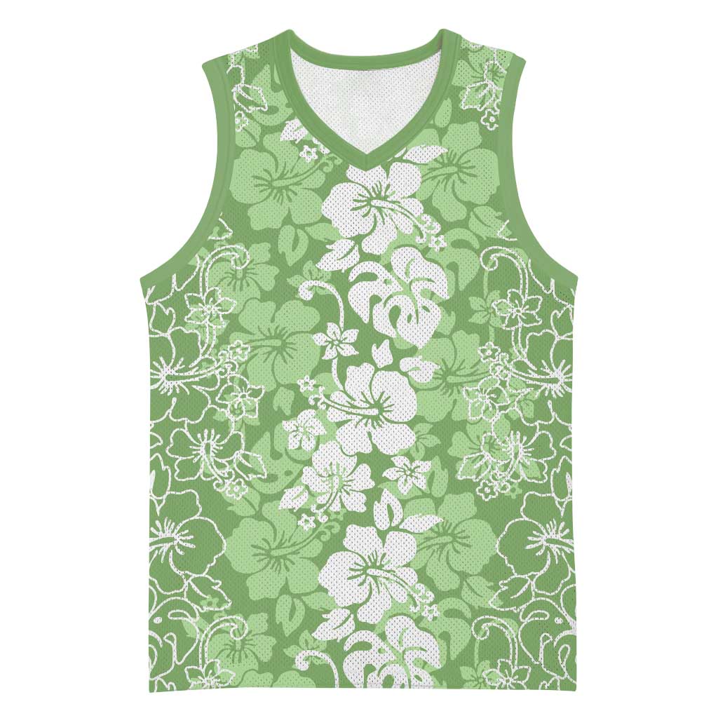Hawaiian Lei Day Basketball Jersey Green Hibiscus Flowers Lei Art - Polynesian Pride