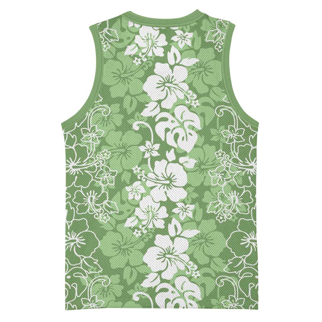 Hawaiian Lei Day Basketball Jersey Green Hibiscus Flowers Lei Art - Polynesian Pride