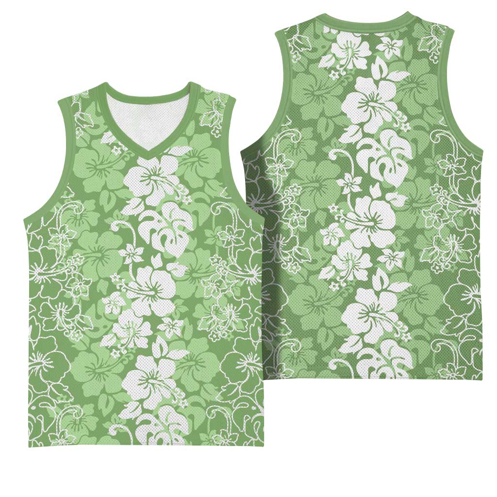Hawaiian Lei Day Basketball Jersey Green Hibiscus Flowers Lei Art - Polynesian Pride