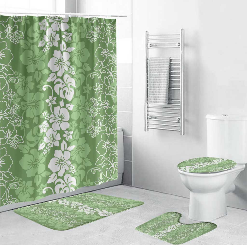 Hawaiian Lei Day Bathroom Set Green Hibiscus Flowers Lei Art - Polynesian Pride