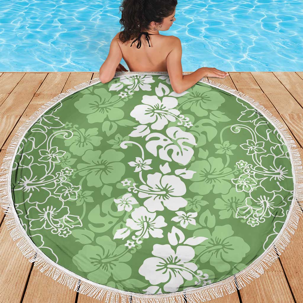 Hawaiian Lei Day Beach Blanket Green Hibiscus Flowers Lei Art
